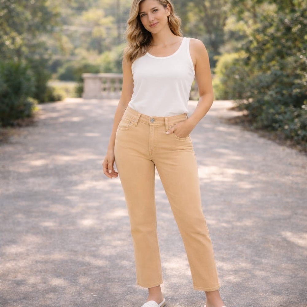 AG ADRIANO GOLDSCHMIED Jeans 30R THE ISABELLE High Rise Straight Crop Yellow